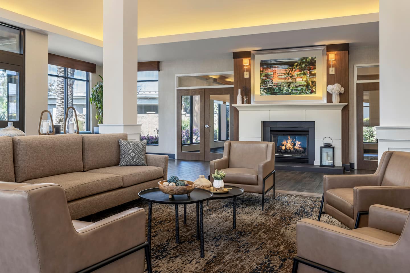 Lobby sitting area with a fireplace at Hilton Garden Inn Los Angeles/Redondo Beach